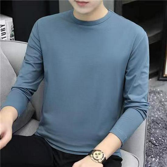 Korean Style Men's Long-Sleeve Shirts Solid Color Casual T-Shirt - Autumn/Winter Round Neck Pullovers