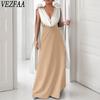 Женская мода лето весна повседневные платья без рукавов с v-образным вырезом и высокой талией