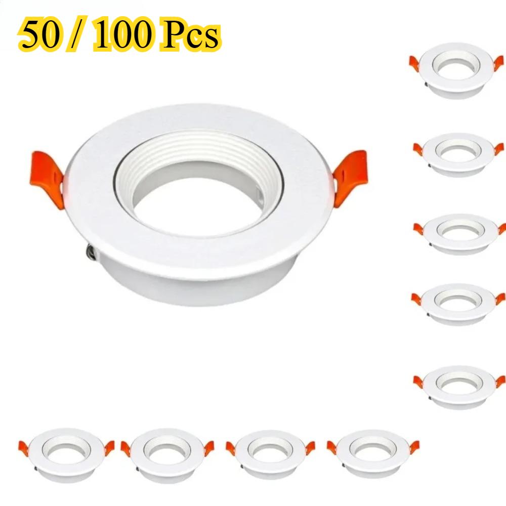 50/100PCS 75MM Cut Out Size Round Recessed Rotate Plastic MR16 GU5.3 GU10 Adjustable Spotlight Fixture Downlight Frame White