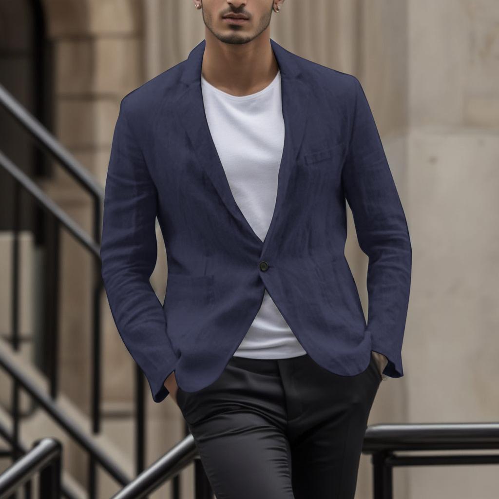 Мужской льняной хлопковый повседневный пиджак с длинным рукавом свободного кроя весна-осень