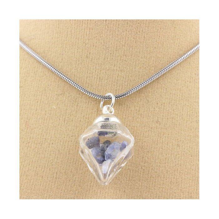 Stones and Minerals. Raw Benitoite Necklace. Diamond Model.