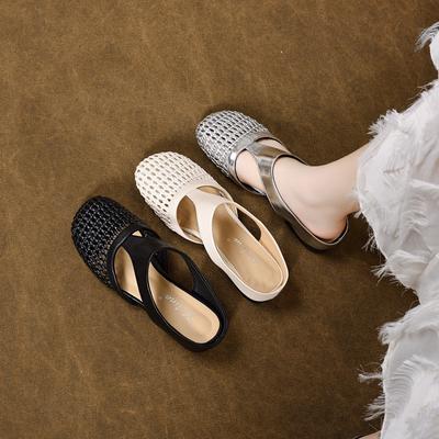 Баотоу тапочки женские для улицы летние новые полые плетеные сандалии пасторальные на плоской подошве праздничные тапочки