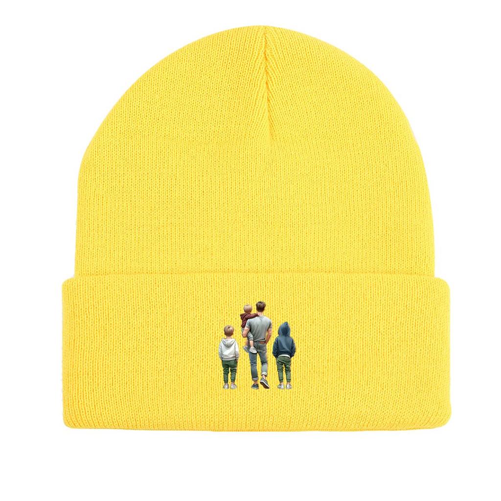 Father Family Back View Warm Knit Hat Beanie, Skull Cap Stretchable Stretchy Solid Color Bonnet Knit Cap Beanie