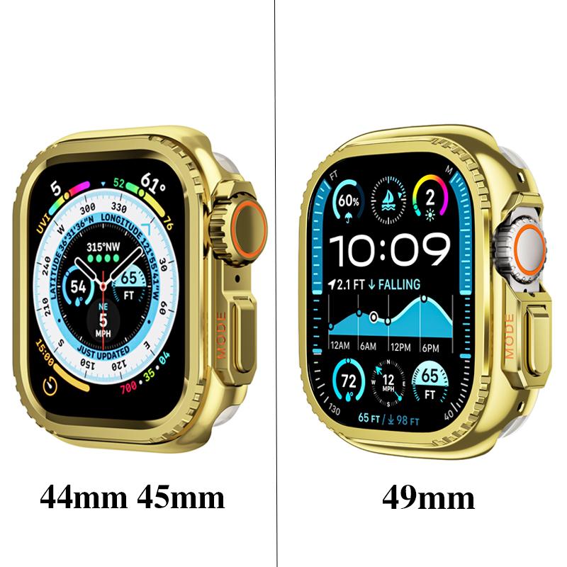 Металлический бампер-чехол для Apple Watch 45 мм 44 мм Защитная рамка-крышка для iWatch Серии 9 8 7 6 5 4 SE Преобразование в Ultra 3 2 49 мм