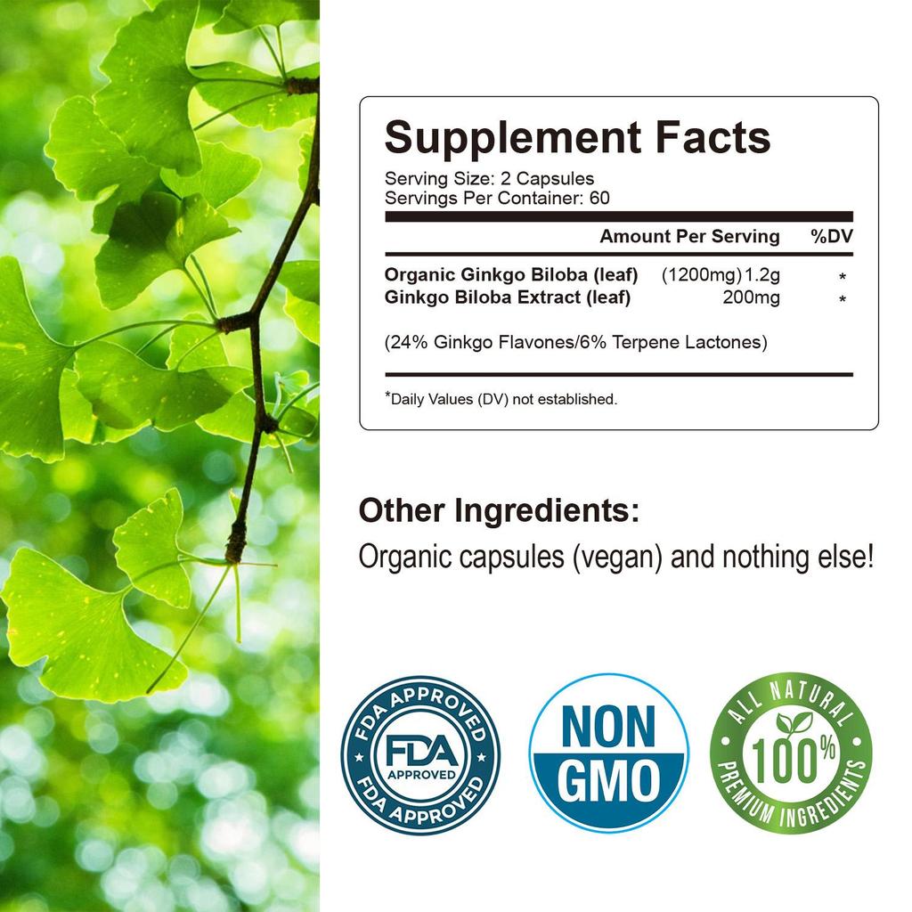 Ginkgo Biloba - Brain Health, Mind & Memory Circulation, Metabolism Booster