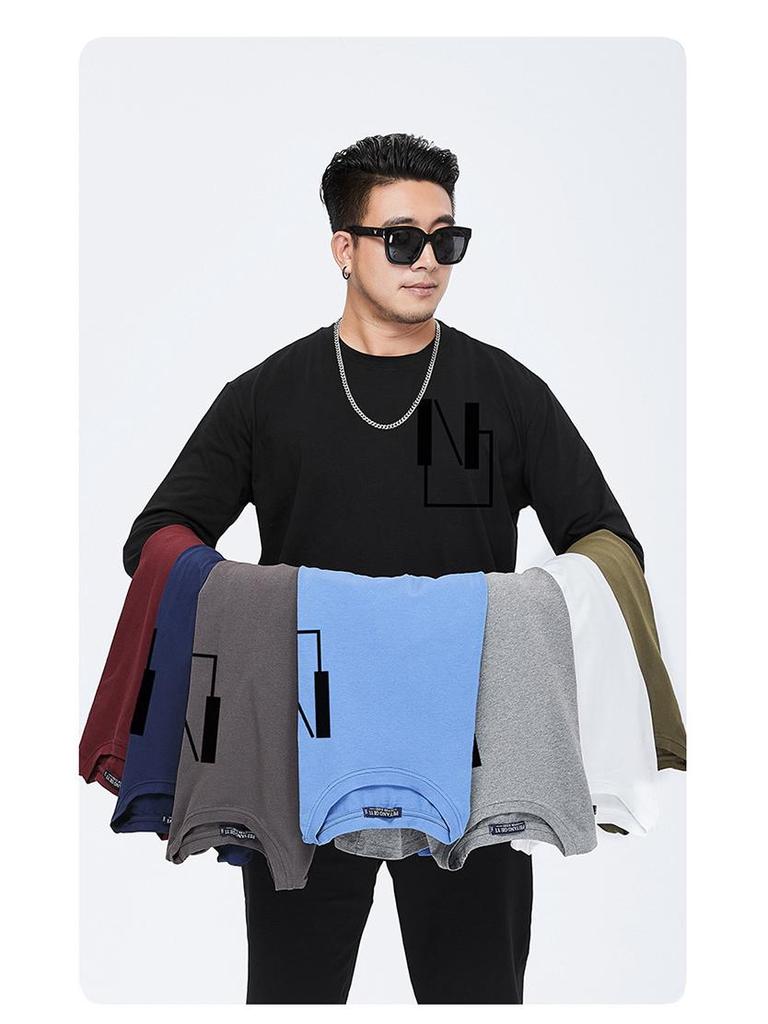 Мужская футболка больших размеров свободного кроя с длинным рукавом на осень (300 Джин)