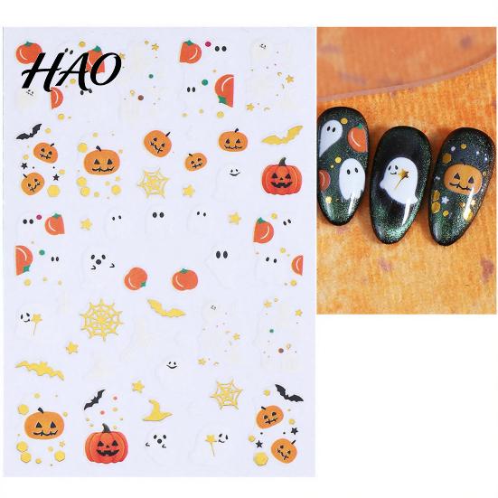 Decorative Nails Stickers Halloween Nail Art Stickers, Cartoon Pumpkin Ghost Bat Decals for Easy Application Manicure Accessories Decorations,
