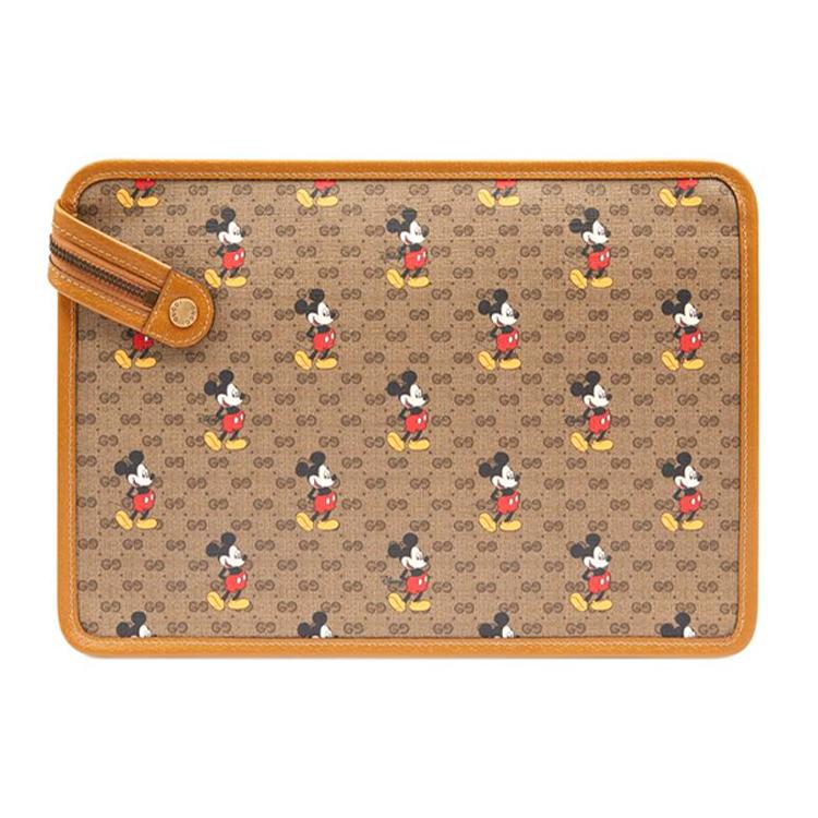 GUCCI Disney Disney Canvas Leather Clutch Unisex Ebony Brown (Unisex) Clutches 602552 HWUBM 8559