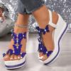 2025 New Fashoion Wedge Women's Sandals Butterfly Pearl Decoration Word with Diamond Designer Women's Sandals Sandalias De Mujer