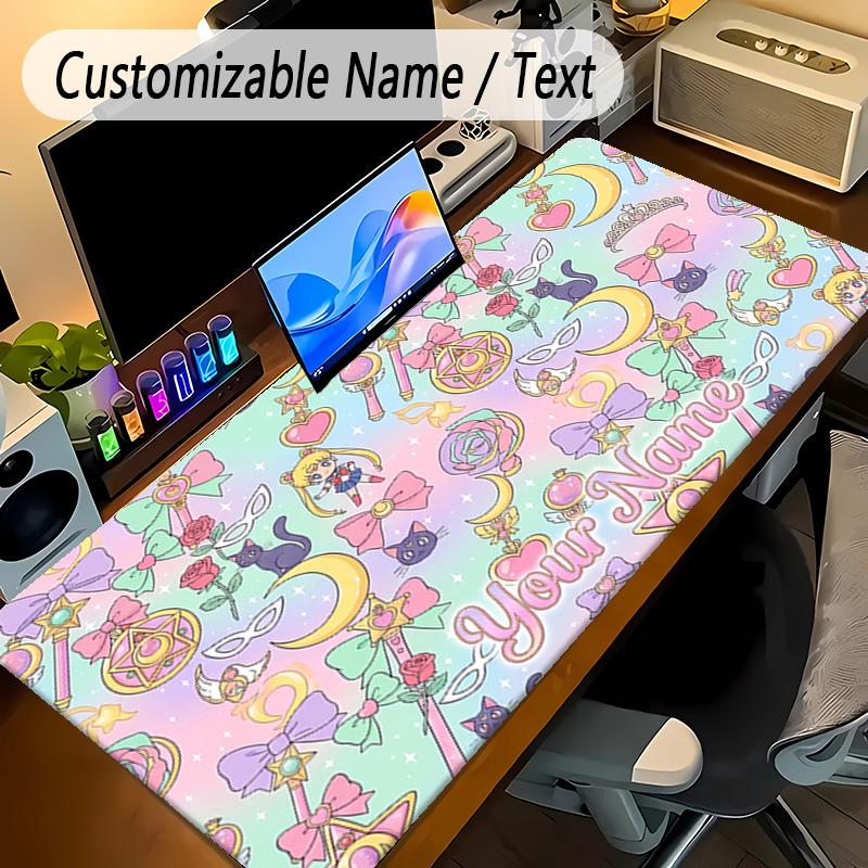 Large Mouse PadSailor Moon Custom Name Text Personalized Desk Mat Non Slip Gaming Pad