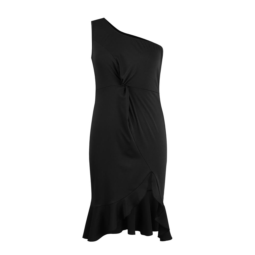 Women's Fashion Sexy One Shoulder Solid Color Ruffle Dress