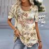 New Floral Print T-Shirt for Women Summer V-Neck Pullover Tops Female Oversized Short Sleeve Tees Fashion Basic Ladies Clothing