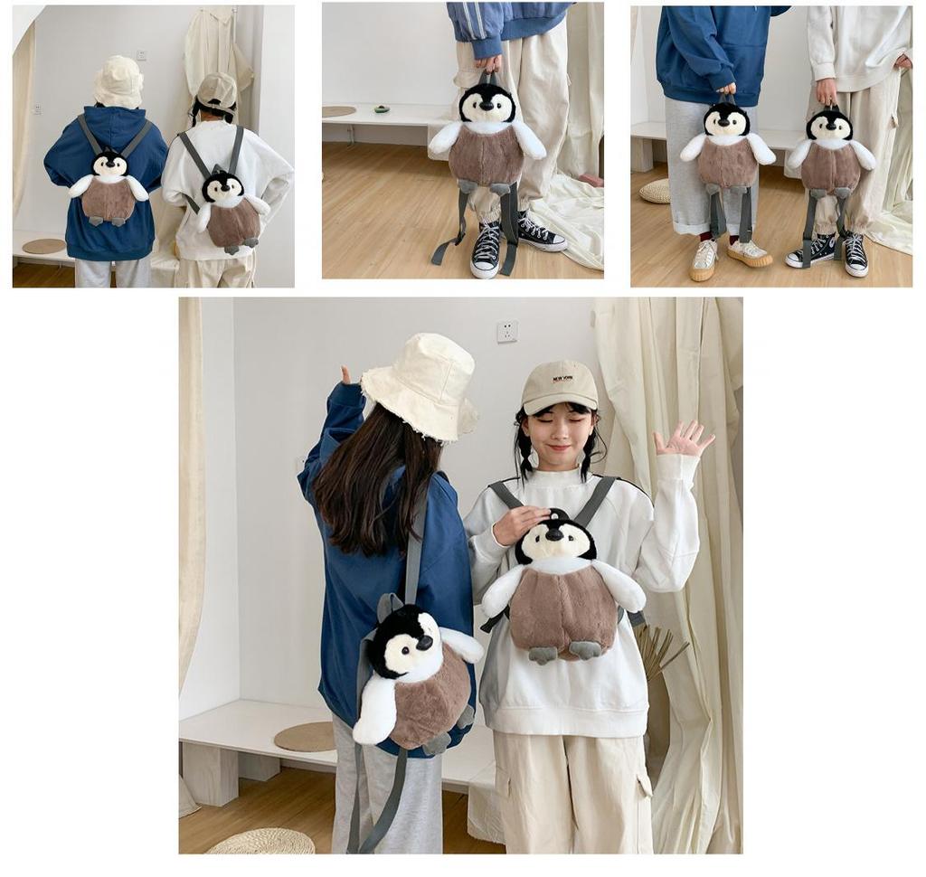 Cute Cartoon Penguin Plush Backpack Ins Style Girl's Bag Brown Soft