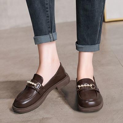 Модные повседневные мокасины из обычной кожи, женские летние туфли на среднем каблуке, милые туфли для женщин 2024 года с квадратным носком A