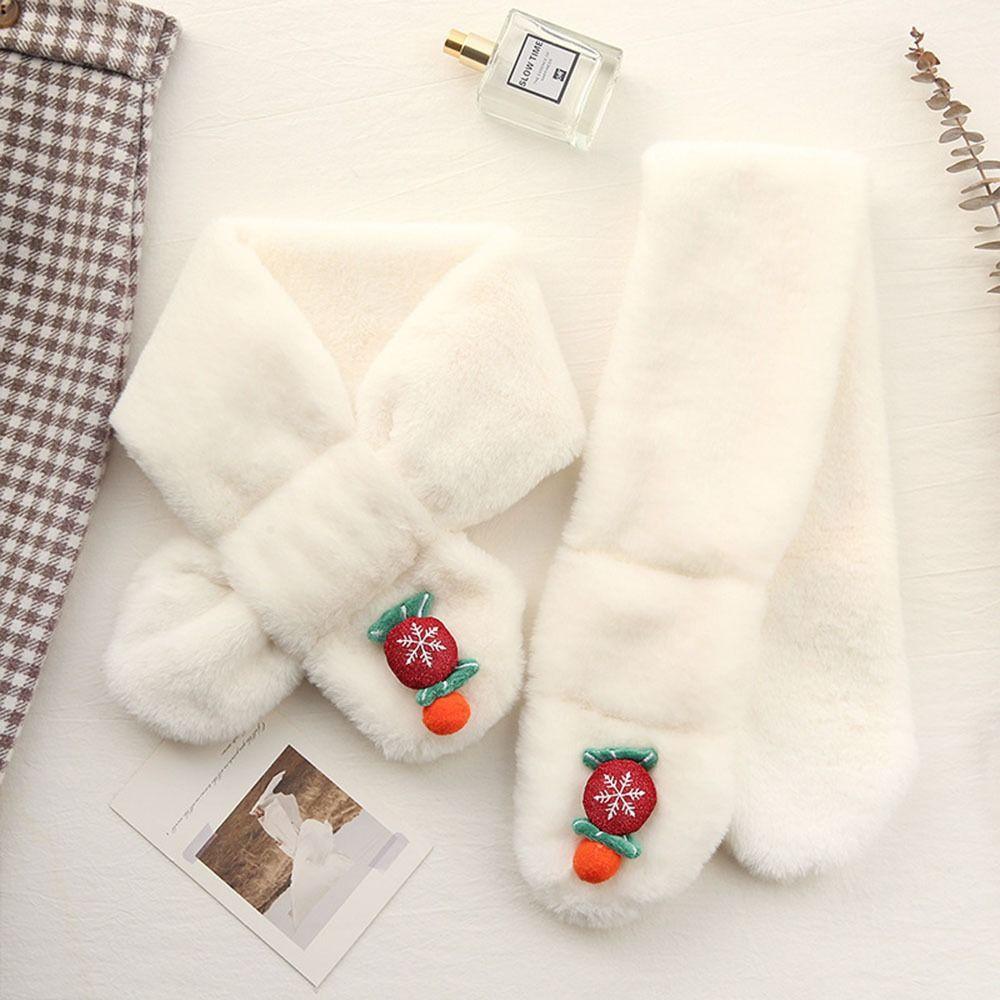 Color Faux Rabbit Fur Plush Bear Christmas Candy Cross Scarf Neck Warmer Plush Scarf Warm Scarf