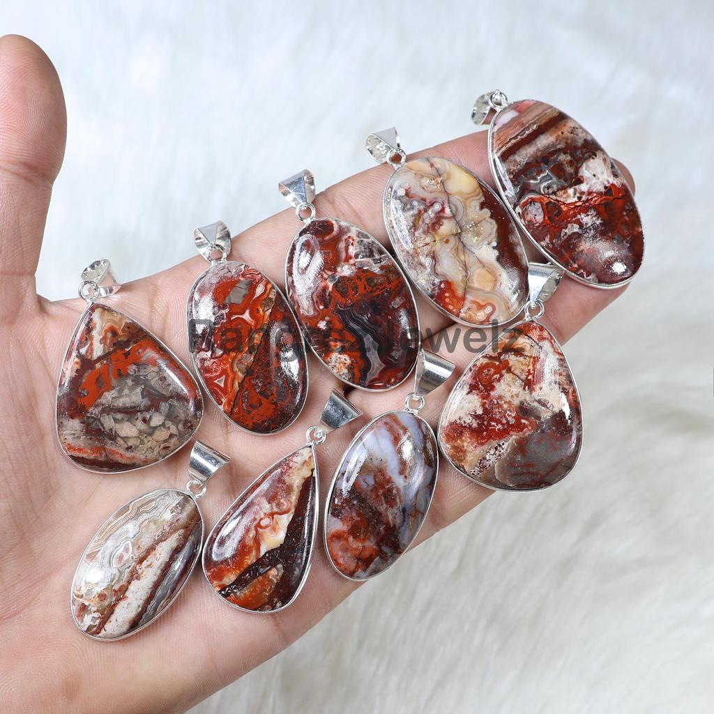 Red Crazy Lace Agate Pendant Sterling Silver Pendant Mix Shape Crazy Lace Agate Gemstone Pendant Handmade Jewelry Bezel Pedant Girls Necklace