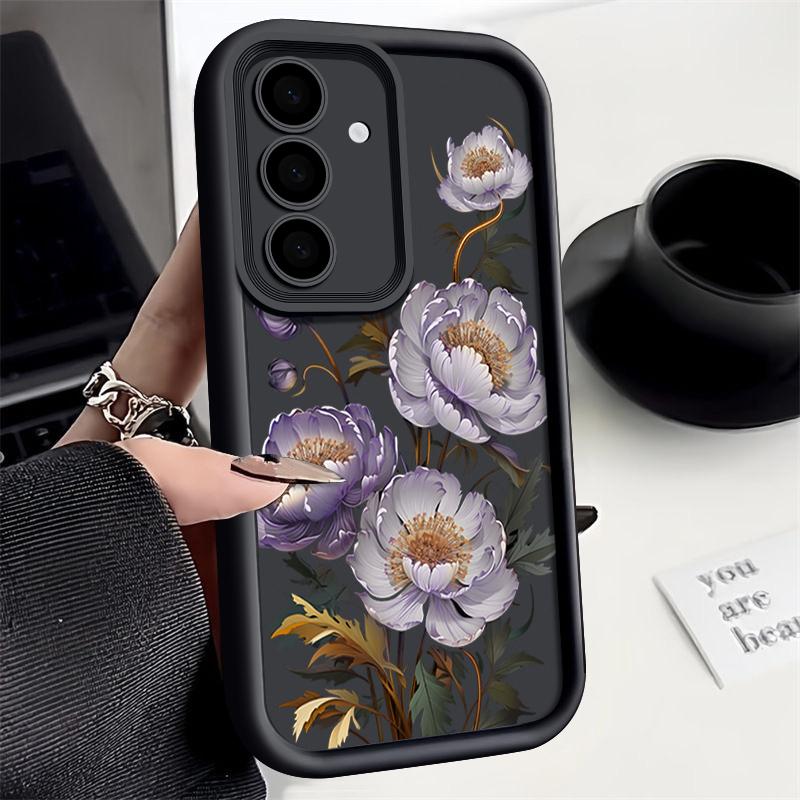 Ударопрочный задний чехол с узором из фиолетовых цветов для Samsung S25 S26 S24 S23 S22 Ultra A15 A55 A35 A34 A53 A54 A16 A26 A36 A56 A17 A27 A37 A57