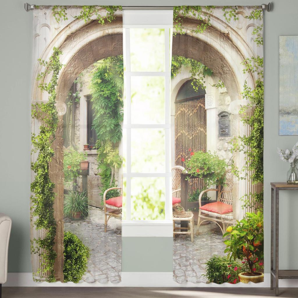 Садовые итальянские арочные архитектурные цветы, уличные тюлевые шторы для гостиной, шифоновая прозрачная вуаль, занавеска для кухни, спальни