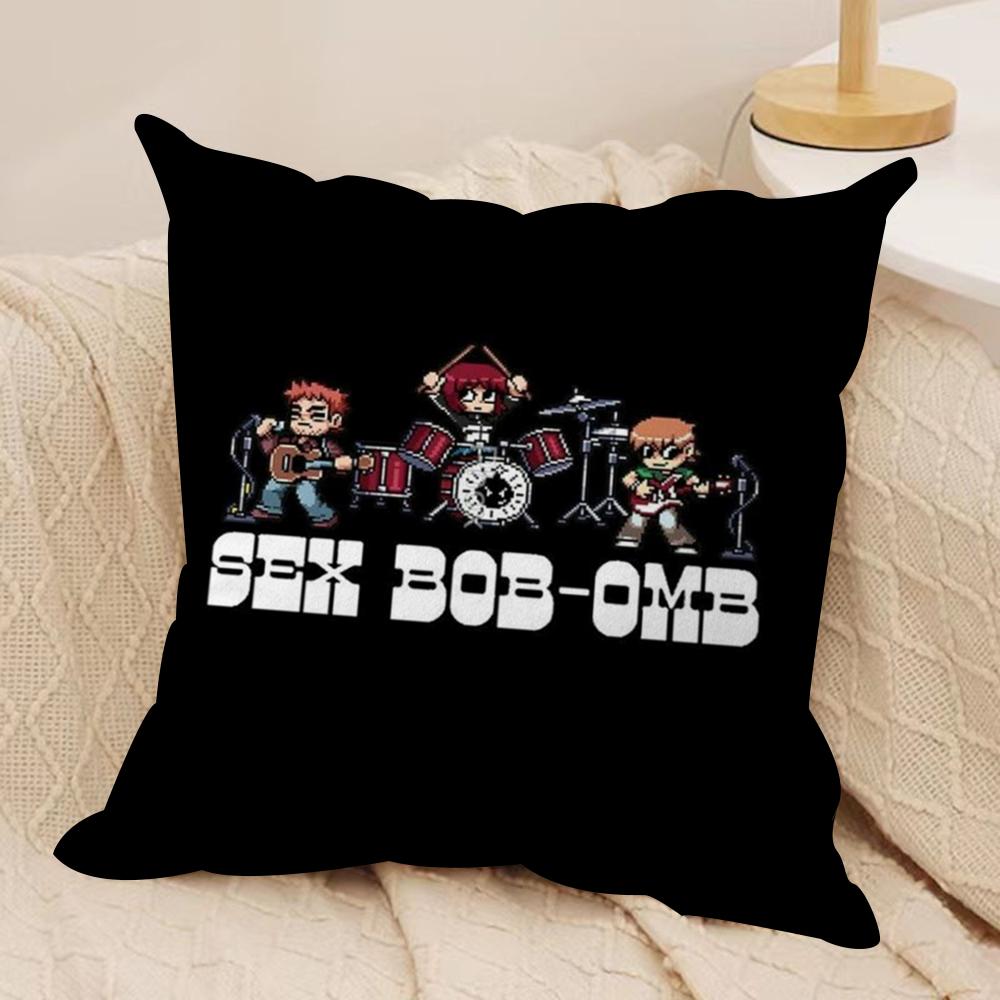Cartoon S-Scott P-Pilgrim Cushion Cover Soft Plush Fabric Double-Sided Printed Sofa Cushion Cover for All Seasons Home DecorGift