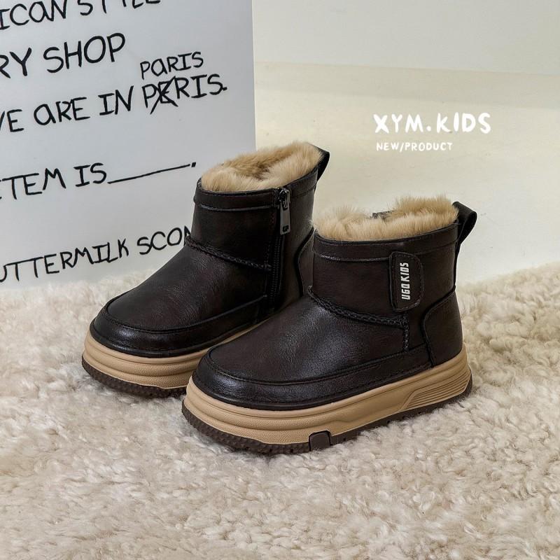 Kids Winter Warm Snow Boots Boys Girls PU Leather Thick Sole Ankle Boot Non-Slip Rubber