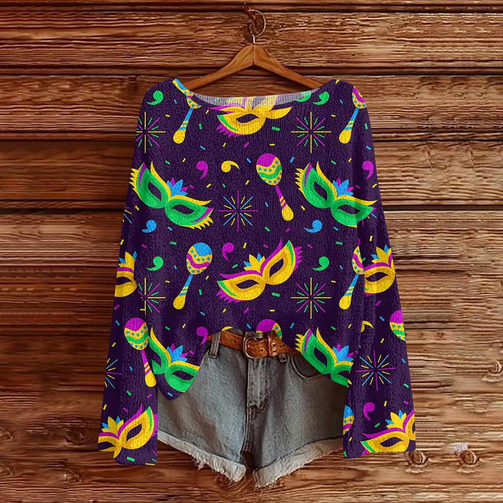 Женский модный пуловер с круглым вырезом, длинным рукавом и принтом, повседневный