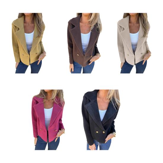 Женский укороченный тренч с лацканами с вырезом, двубортное пальто-пиджак для офисной работы, осенне-зимняя верхняя одежда