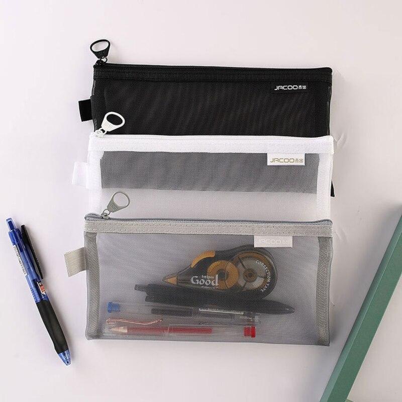 Простой прозрачный сетчатый пенал для хранения, студенческая сумка-карандаш, сумки большой емкости, канцелярские принадлежности, школьные принадлежности
