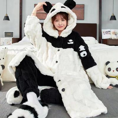 Пижамные комплекты из кораллового флиса для женщин, милые милые длинные ночные рубашки, костюмы, зимняя теплая домашняя одежда, ночная рубашка с капюшоном, пижамы