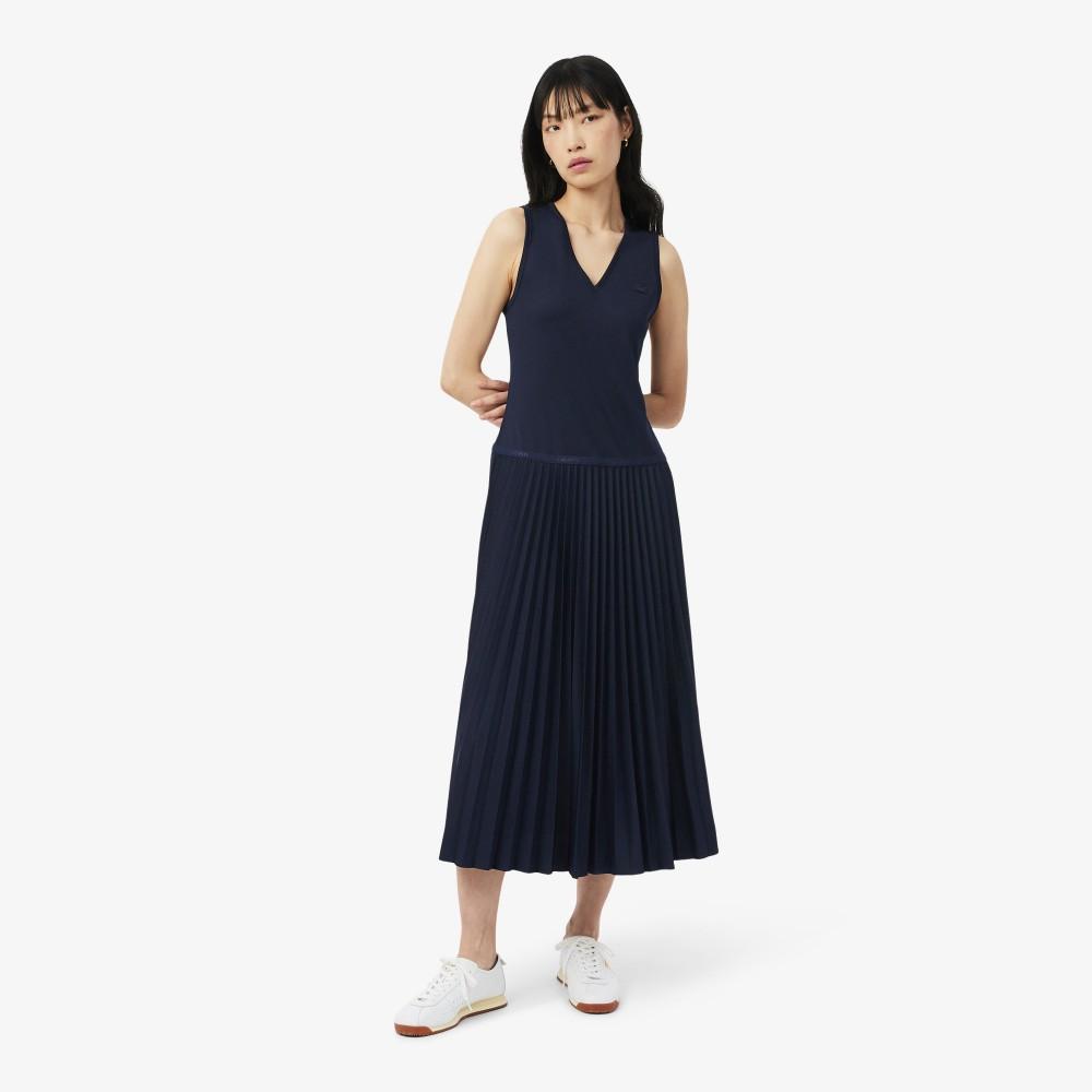Lacoste Женское платье с V-образным вырезом без рукавов, плиссированное, EF8849-56G166