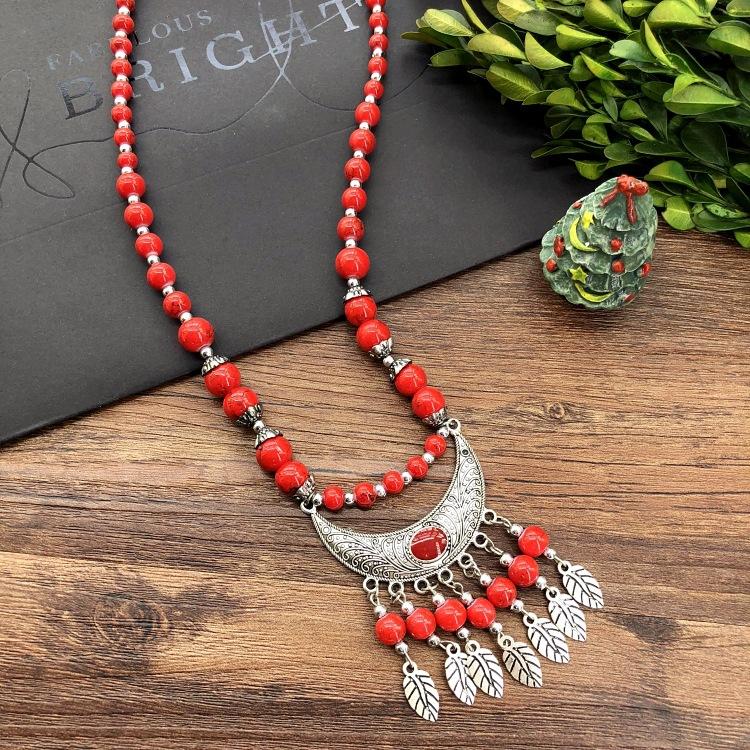 Vintage Personality Handmade Necklace Bohemian Sweater Chain Moon Flower Beads Versatile Headdress Women's Accessories
