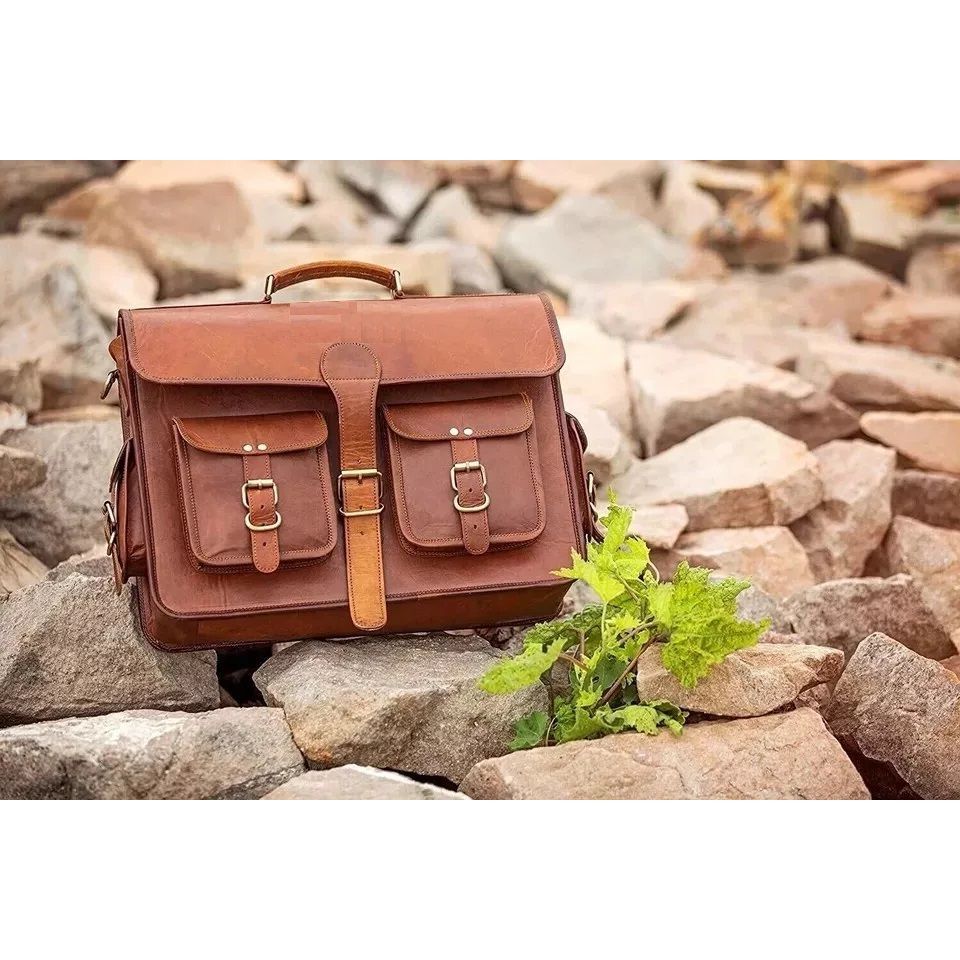 Винтажная коричневая сумка-мессенджер для ноутбука, мужская кожаная сумка ручной работы.