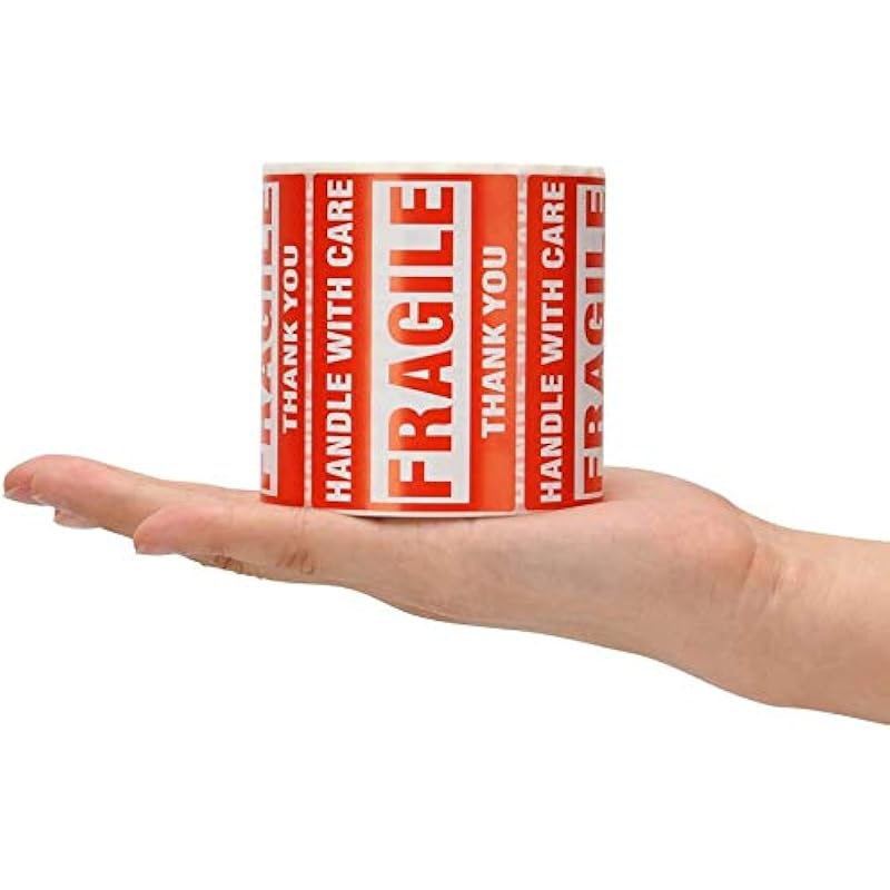 True-Ally 2 Roll Fragile Stickers - 3""X 2"" Strong Adhesive Red Fragile Labels Handle With Care Warning Stickers For Sh