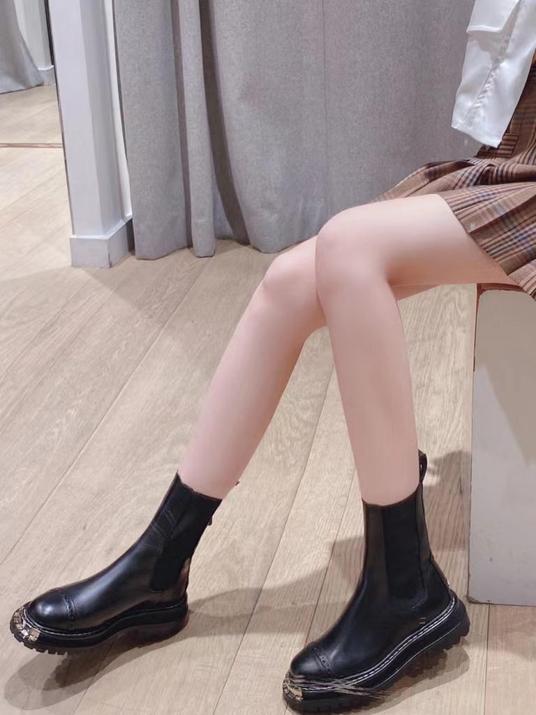Fashion Women Boots Ladies Metal Square Head Shoes Slip On Ankle Mid Calf Boots Platform Non Slip Leather Soft New Footwear Woman Spring