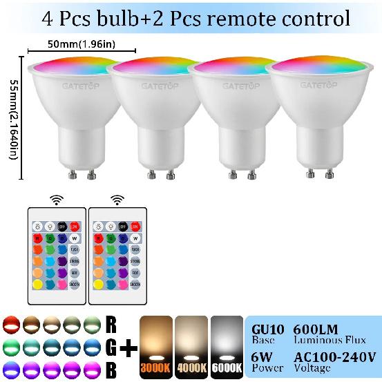 1-10 шт. RGB GU10 Светодиодный спот-лампа 24-клавишный пульт ДУ Диммируемый 6 В AC220V 110V Разноцветная смена для спальни Гостиной