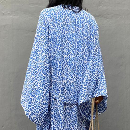 Long Robe Strapless Skin-friendly Blue Vintage Oversize Leopard Pattern Cardigan Shopping
