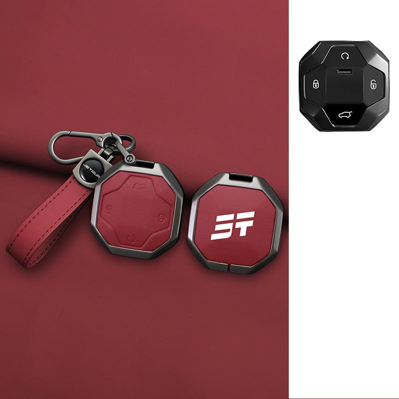 Auto Key Fob Cover Case Mount Housing Fit For Chery Auto Jetour Traveller Jetour T2 Zinc Alloy Genuine Leather Protect Key Ring Auto Accessories
