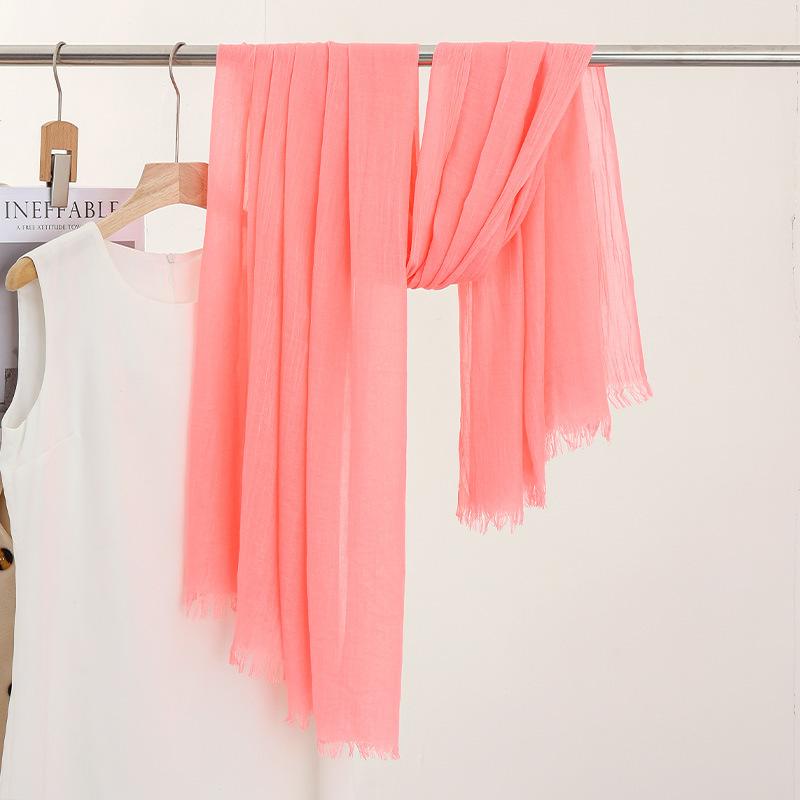Однотонный тонкий шарф Женская солнцезащитная шаль Однотонный простой Имитация хлопка и льна Шелковый шарф Пряжа высокого класса