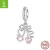S925 Sterling Silver Pink Cherry Pendant Jewelry Accessories Sweet And Cute Bow Diy Beads