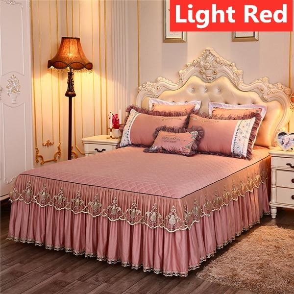 Роскошное кружевное покрывало принцессы, простыни-юбки, утолщенная стеганая простыня, постельное белье, нескользящий наматрасник Queen King для королевы