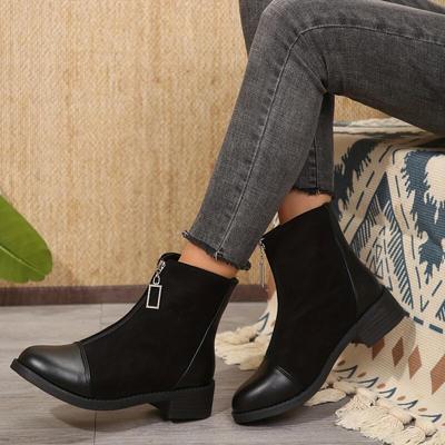 Французские Ретро Замшевые Черные Ботильоны Женские Осень Комфорт Толстый Каблук Стрейч Ботинки Блестящая Декорация на Молнии Обувь для Женщин