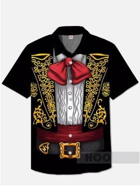 TEMU1116 European and American new fashion trend versatile men's Hawaiian shirt casual 1D printing short sleeve