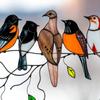Multicolor Birds On A Wire High Stained Glass Suncatcher Window Panel,Bird Series Ornaments Pendant Hanging On Windows Doors Home Decoration