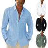 Mens Casual Loose Long Sleeve Cotton Solid Color Shirt Lapel Neck Shirt Tops