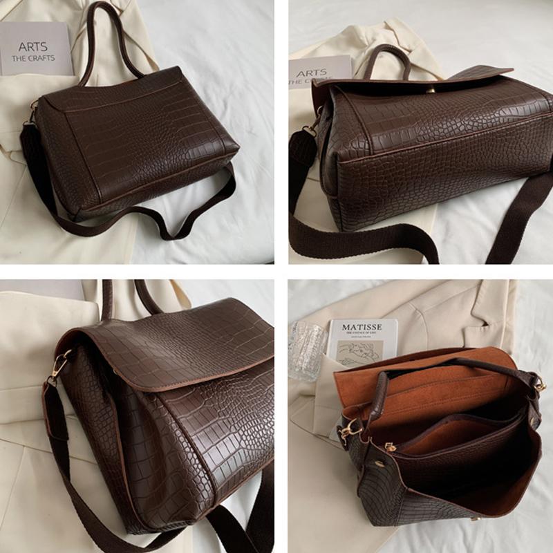 Yogodlns Зимняя женская сумка через плечо с узором аллигатора с клапаном из искусственной кожи, винтажная сумка через плечо большой емкости