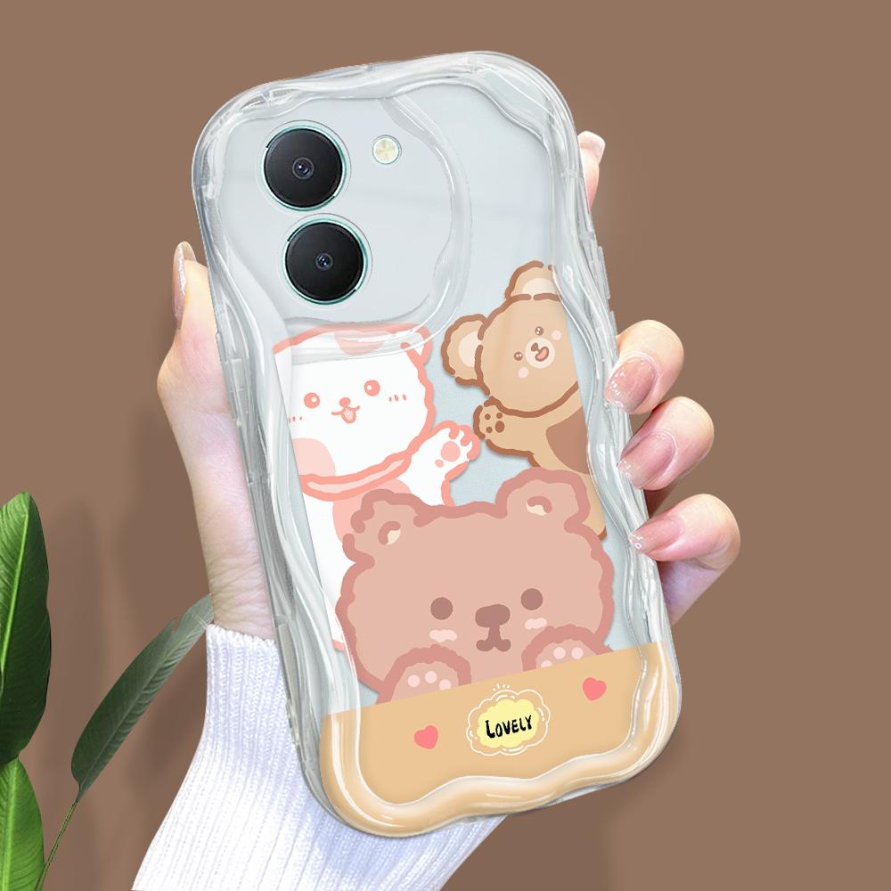 Cute Cartoon Pattern Cream Texture Casing Wavy Edge Soft Silicone Cover Phone Case for Vivo