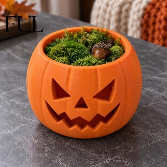 Halloween Table Centerpiece Pumpkin Face Succulent Planter, 3D Printed Jack O Lantern Flower Pot, Creative Micro Landscape Base Theme Seasonal