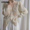 Spring and Autumn Women's Knitwear Temperament Celebrity Fresh Wisp Hollow Pearl Inlaid Cardigan Sweater Jacket Women Loose Tops