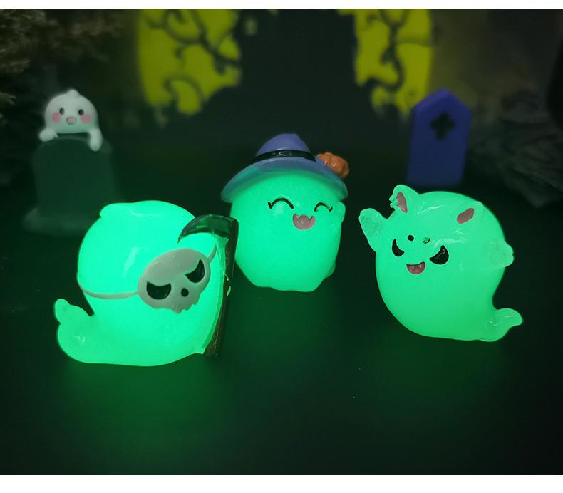7Pcs/set Cartoon Halloween Ornaments Luminous Ghost Animal Minaitures Micro Landscape Diy Resin Crafts