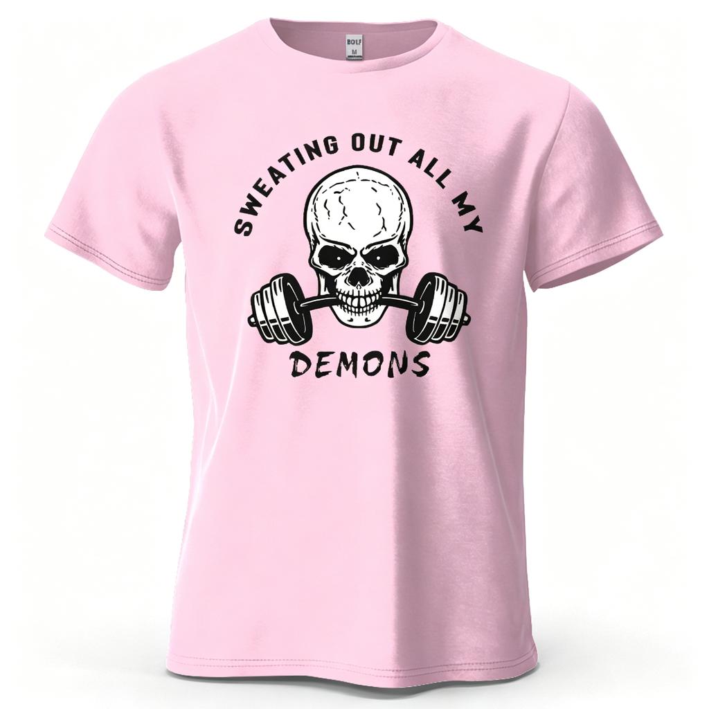 Funnygym Tshirt Sweating Out All My Demons Skull Barbell Graphicprint Unisex Unisex Workout Fitness Cotton T Shirt Casual Streetwear