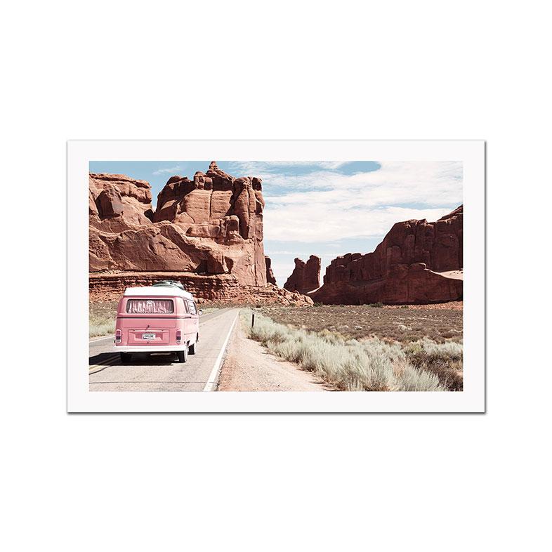 Розовый пляж небо пейзаж плакат скандинавский художественный принт морской пейзаж холст картина путешествие автомобиль настенная картина для гостиной декор